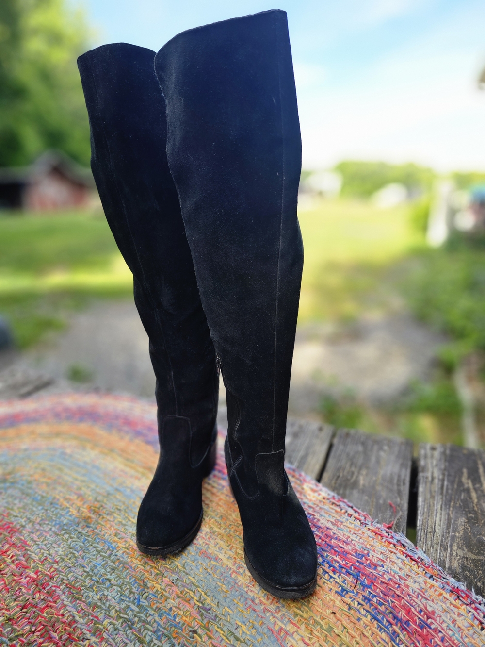 Vince Camuto Tall Black Leather Suede Over-The-Knee Boots - Picture 4 of 15